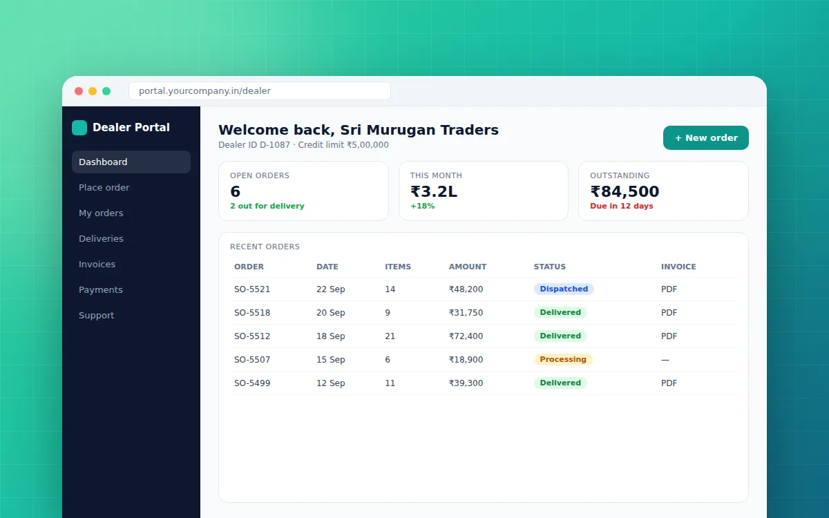 B2B customer ordering portal — screen preview
