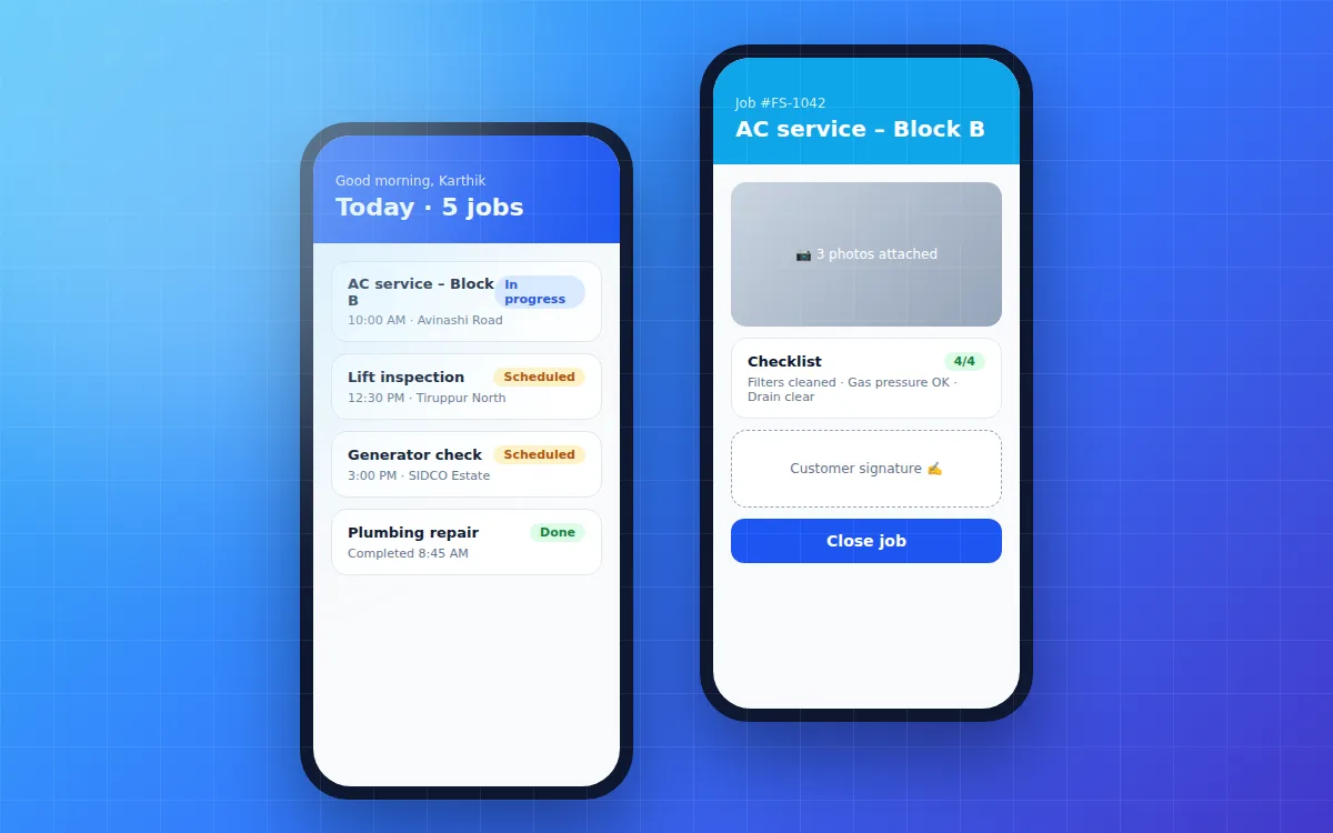Field service mobile app — screen preview